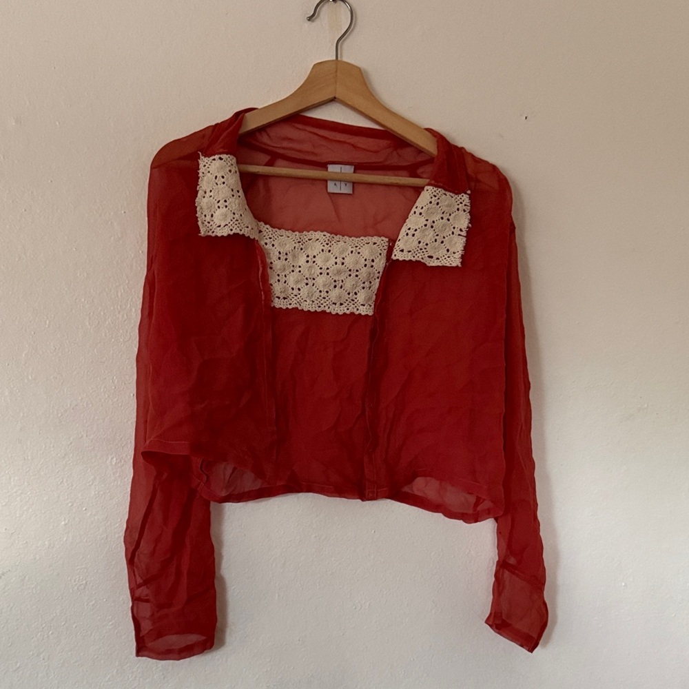 Wray Sheer Snap Front Assymetrical Blouse in Burnt Orange
